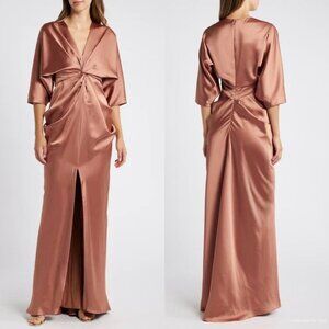 Amsale Elbow Sleeve Satin In Sienna Dress
